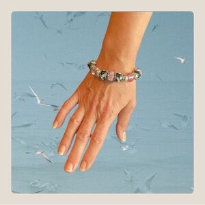 Bracelet Snake Sterling Silver .925 Murano Beads Silver Pink Blue Charms NWOT